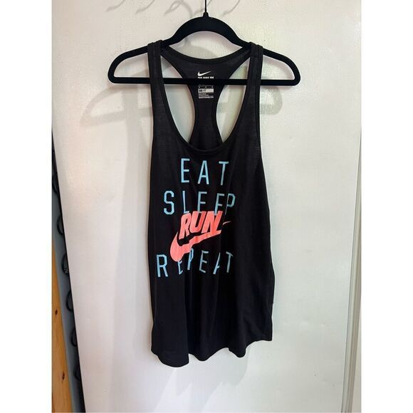 Nike Eat Sleep Run Repeat Black Tank Top Woman’s Size Medium Athletic Cut - Picture 1 of 7